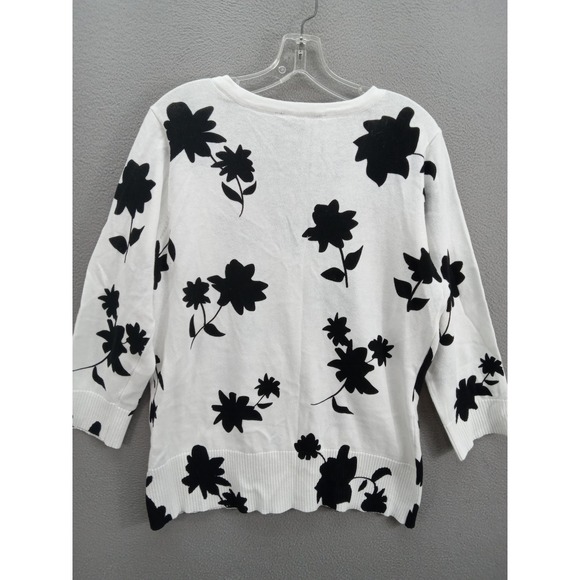 Apt 9 Floral V-Neck 3/4 Sleeve Cardigan Sweater Women's XL Cotton Black White - Picture 5 of 11